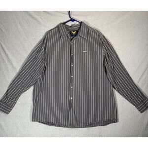 Avirex Shirt Mens Size XXL Button Up Gray White Stripes Jesse Pinkman Y2K Grunge
